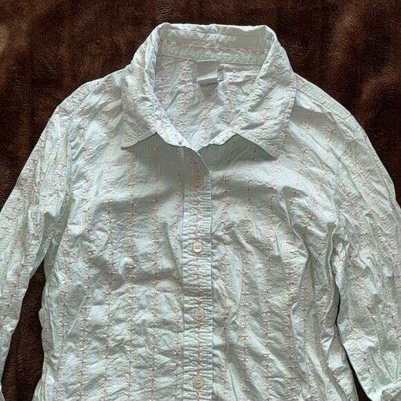 Odille XS/S Pale Green Button Front Shirt with Pickstitched Fabric FS - Picture 2 of 4